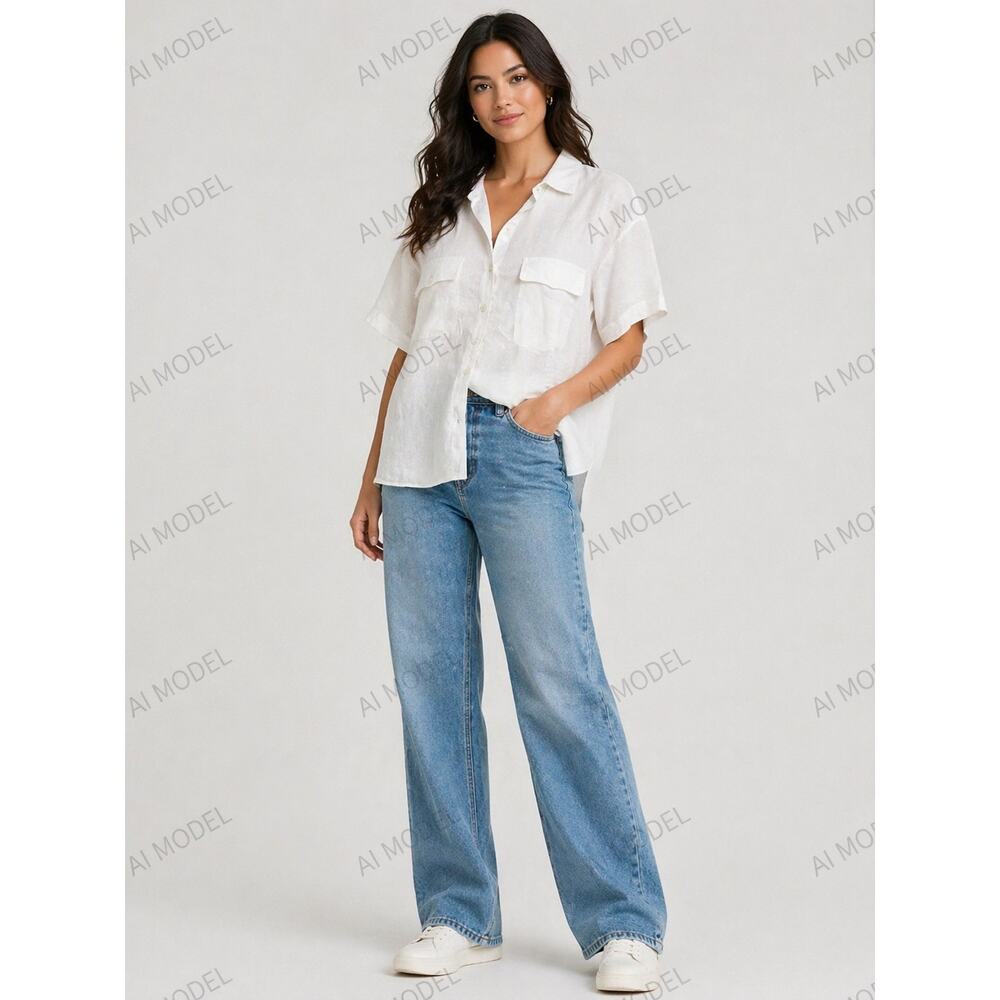 Harve Benard Linen Button Front Shirt White‎ Womens 20W Relaxed Fit